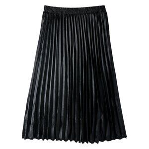 Serra Ladies A-Line Pleated Satin Skirt Black, Medium